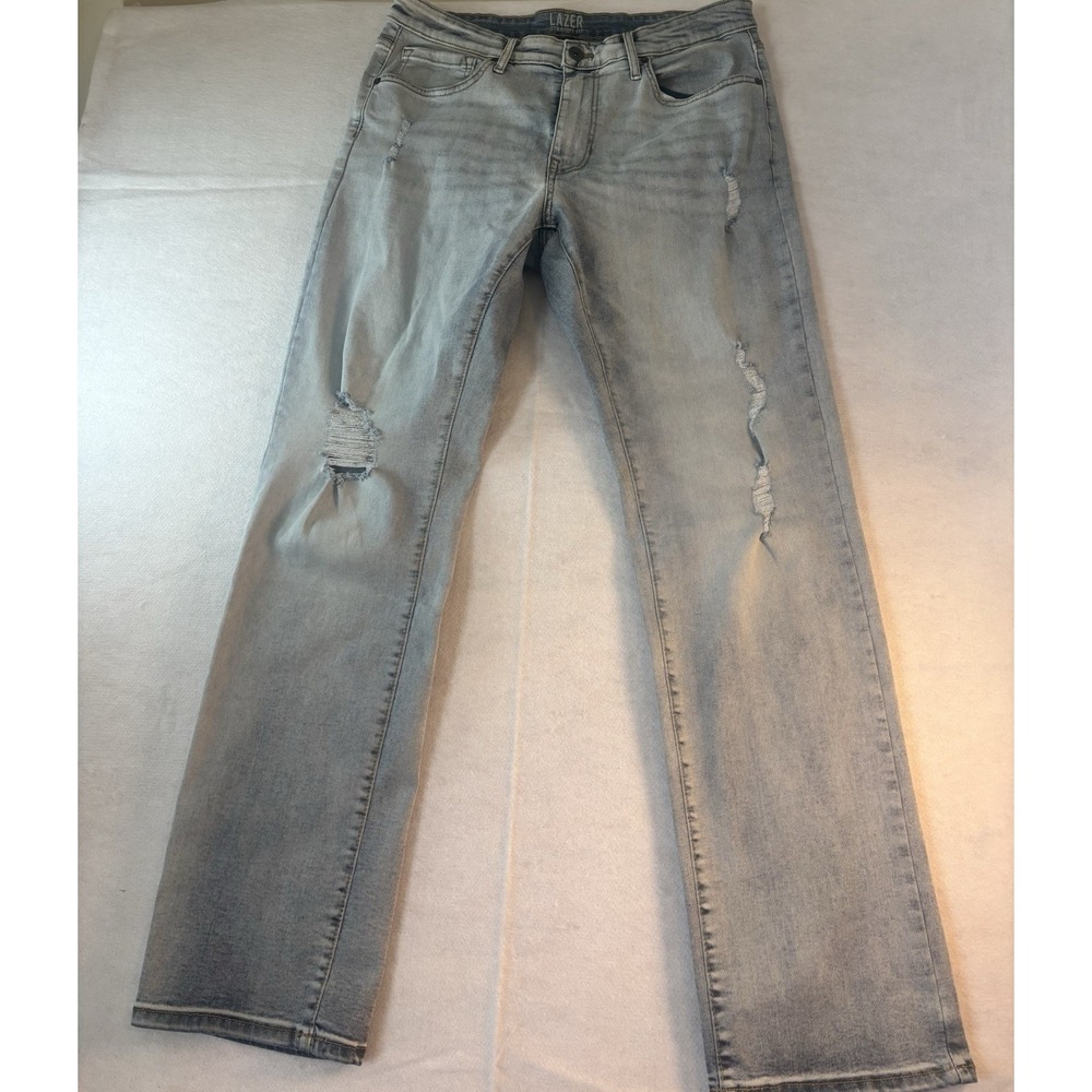 Lazer Straight Fit Blue Jeans Mens 34x34‎ Light Blue Distressed (2) Grunge